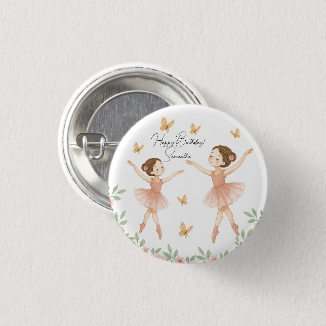 Personlig Ballerina Födelsedagsfest Button Knapp (Framsida & baksida)