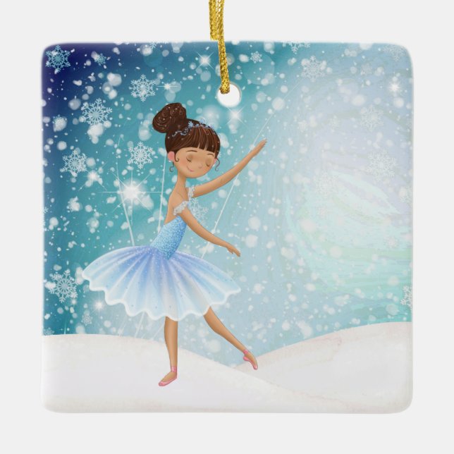 Personlig Ballerina Winter Snö Helgdag Ballet Julgransprydnad Keramik (Framsida)