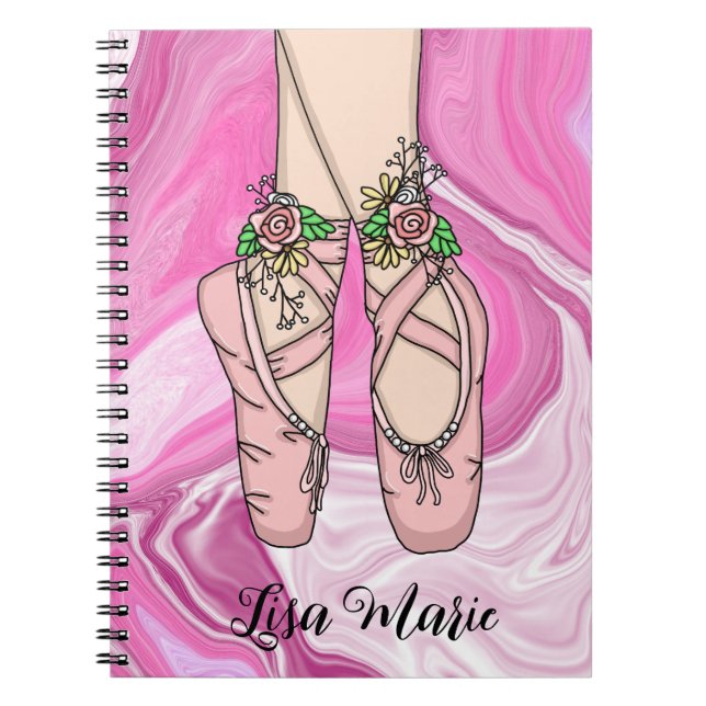 Personlig Ballet Tofflor Rosa och Vit marmor Anteckningsbok (Framsidan)