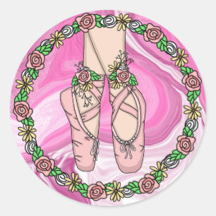 Personlig Ballet Tofflor Rosa och Vit marmor Runt Klistermärke