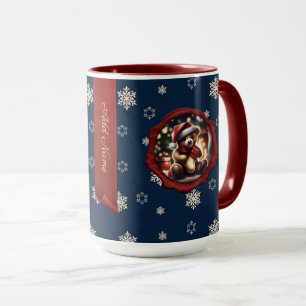Personlig Banner Blue för julteddy Stocking Mugg