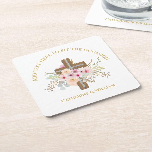 Personlig Baptism & Christening Blommigt Kor Underlägg Papper Kvadrat (Vinklad)