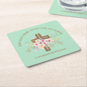 Personlig Baptism & Christening Blommigt Kor Underlägg Papper Kvadrat