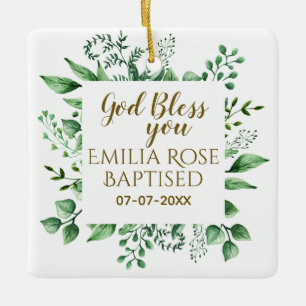 Personlig Baptism Gift Välsigna dig You Namn Datum Julgransprydnad Keramik