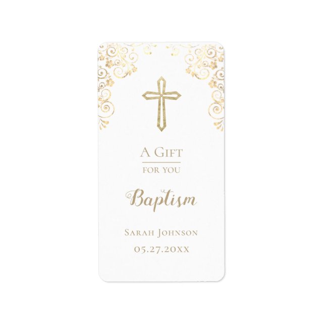 Personlig Baptism Guld Hand Sanitizer Adressetikett (Framsidan)