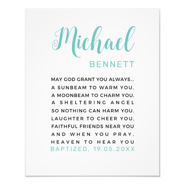 Personlig Baptism Printable, Boy Baptism Gift Fototryck (Framsidan)