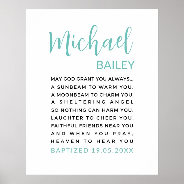 Personlig Baptism Printable, Boy Baptism Gift Poster (Framsidan)