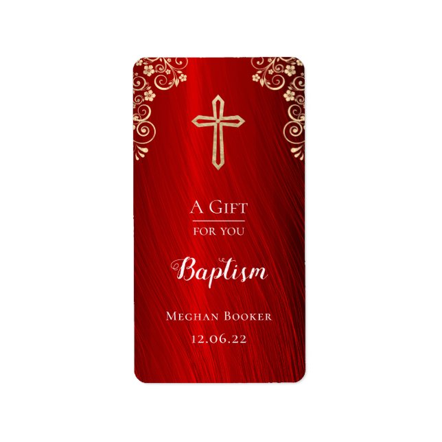 Personlig Baptism Red Guld Hand Sanitizer Adressetikett (Framsidan)