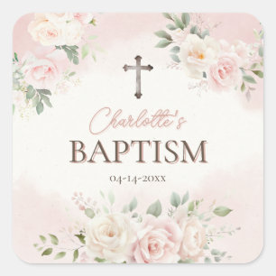 Personlig Baptism Rosa ros Fyrkantigt Klistermärke