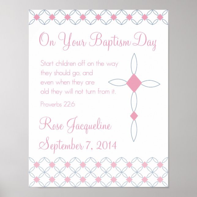 Personlig Baptism Skriv ut för flicka - 11 x 14 Poster (Framsidan)
