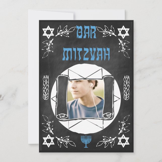 Personlig Bar Mitzvah-inbjudan på svart tavla Inbjudningar (Framsida)