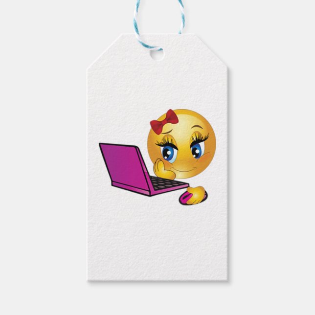 Personlig Bärbar Dator Emoji Flicka Presentetikett (Framsidan)