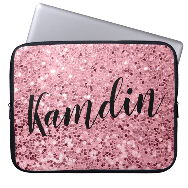 Personlig Bärbar dator Fodral Ro Guld Glitter (Framsidan)