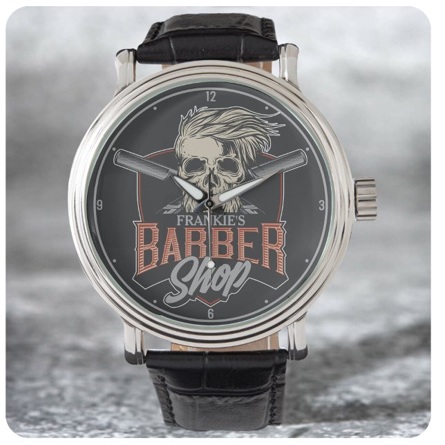 Personlig Barber Shop Hipster Skull och Razors Armbandsur (Skapare uppladdad)