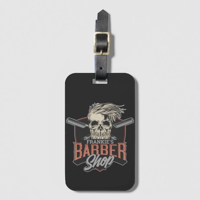 Personlig Barber Shop Hipster Skull och Razors Bagagebricka (Framsida vertikal)