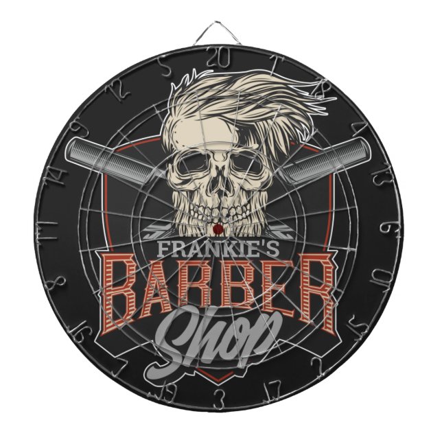 Personlig Barber Shop Hipster Skull och Razors Darttavla (Framsidan)