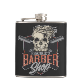 Personlig Barber Shop Hipster Skull och Razors Fickplunta
