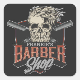 Personlig Barber Shop Hipster Skull och Razors Fyrkantigt Klistermärke