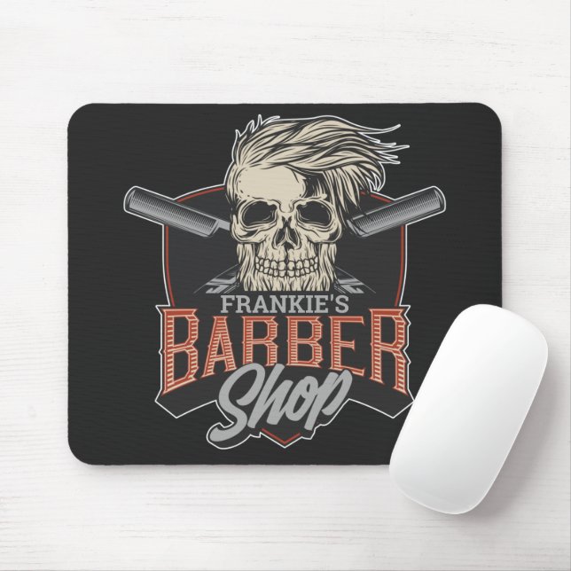 Personlig Barber Shop Hipster Skull och Razors Musmatta (Med mus)