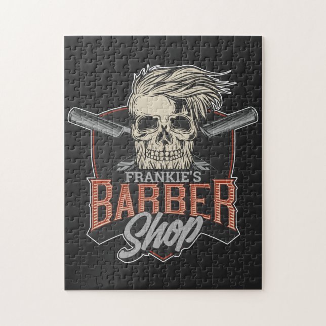 Personlig Barber Shop Hipster Skull och Razors Pussel (Vertikal)