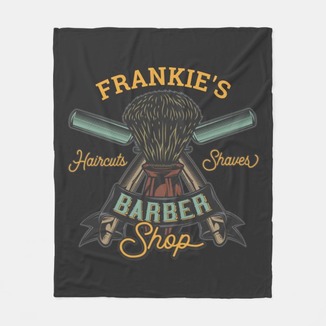 Personlig Barber Shop Retro Haircut Shaves Fleecefilt (Framsidan)