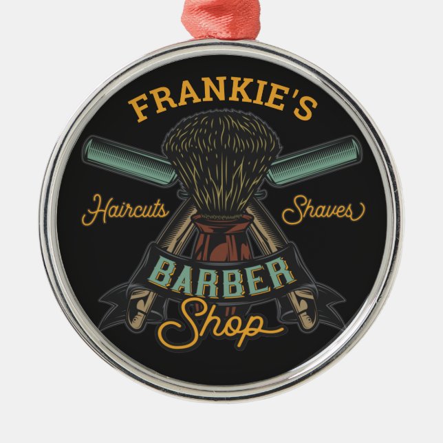 Personlig Barber Shop Retro Haircut Shaves Julgransprydnad Metall (Framsidan)