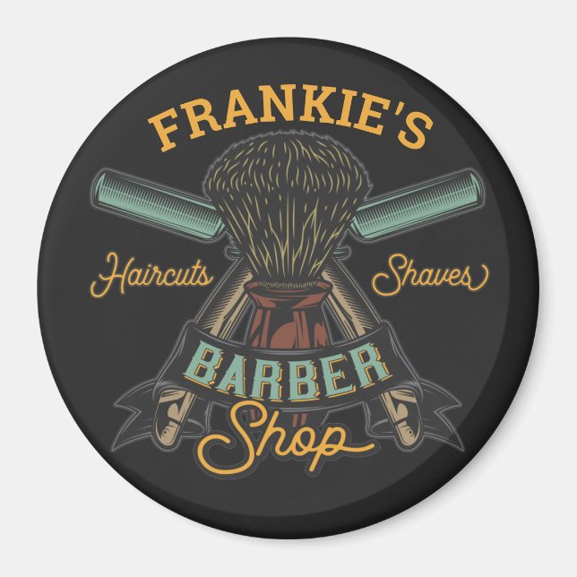 Personlig Barber Shop Retro Haircut Shaves Magnet (Framsidan)