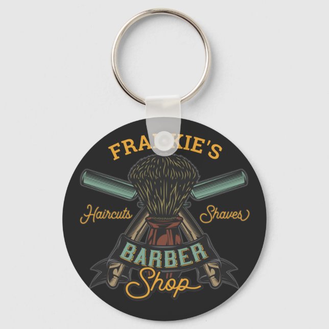 Personlig Barber Shop Retro Haircut Shaves Nyckelring (Framsida)