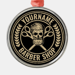 Personlig Barber Shop Skull Rockabilly Salon Julgransprydnad Metall