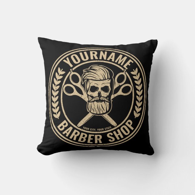 Personlig Barber Shop Skull Rockabilly Salon Kudde (Framsida)