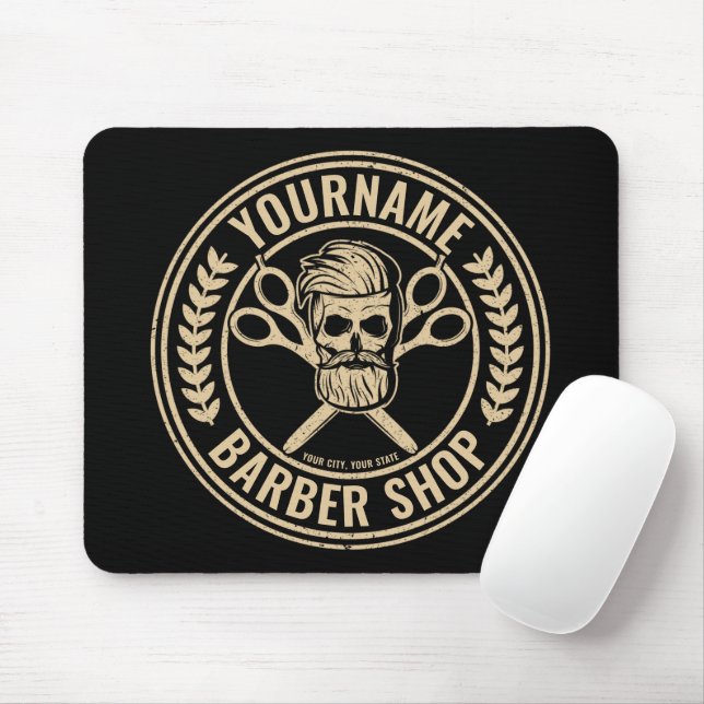 Personlig Barber Shop Skull Rockabilly Salon Musmatta (Med mus)
