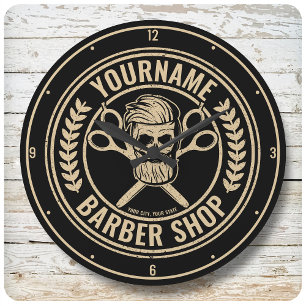 Personlig Barber Shop Skull Rockabilly Salon Stor Klocka
