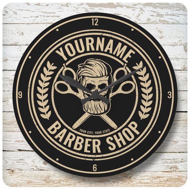 Personlig Barber Shop Skull Rockabilly Salon Stor Klocka (Skapare uppladdad)