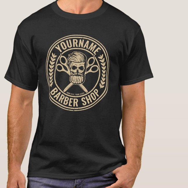 Personlig Barber Shop Skull Rockabilly Salon T Shirt (Skapare uppladdad)