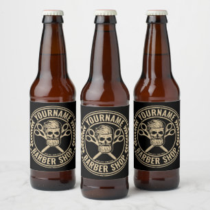 Personlig Barber Shop Skull Rockabilly Salong Ölflaska Etikett