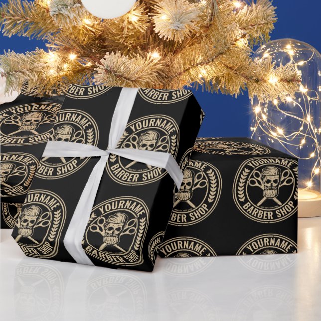 Personlig Barber Shop Skull Rockabilly Salong   Presentpapper (Helgdagar)