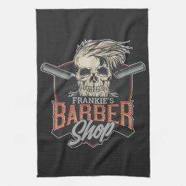 Personlig barberarsalong Hipster Skalle och Rakhyv Kökshandduk