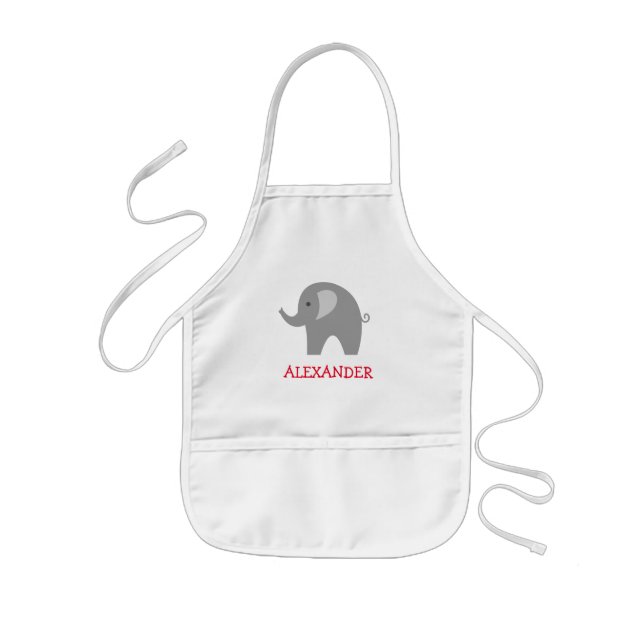 Personlig barn apron med söt grått-elefant barnförkläde (Framsidan)