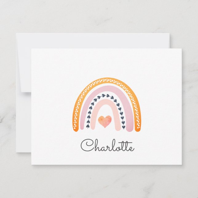 Personlig Barn Boho Rainbow Note Card Anteckningskort (Framsida)
