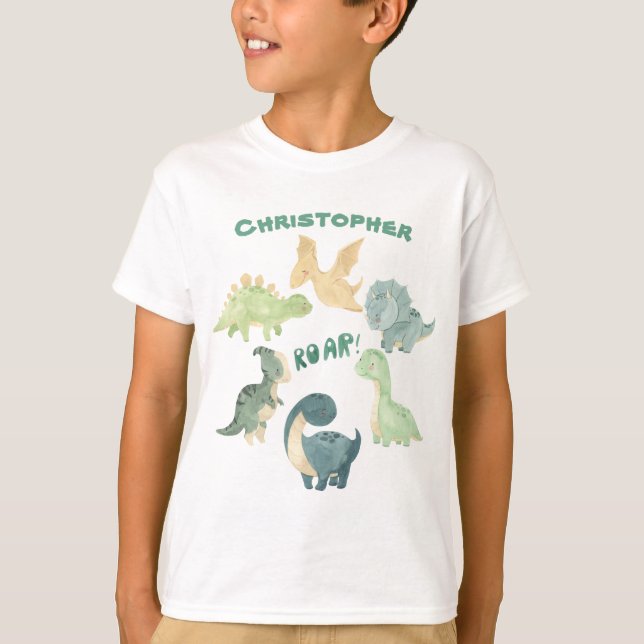 Personlig Barn Dinosaur T Shirt (Framsida)