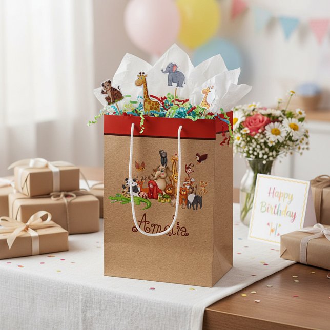 Personlig Barn Djuren Medium Gift Bag (Skapare uppladdad)