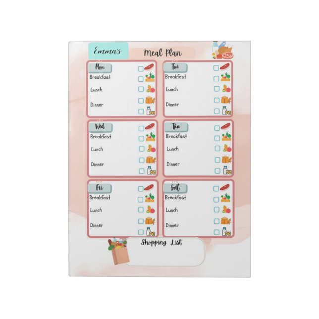 Personlig Barn Måltidsplan+Näringsbock Anteckningsblock (Roterad)