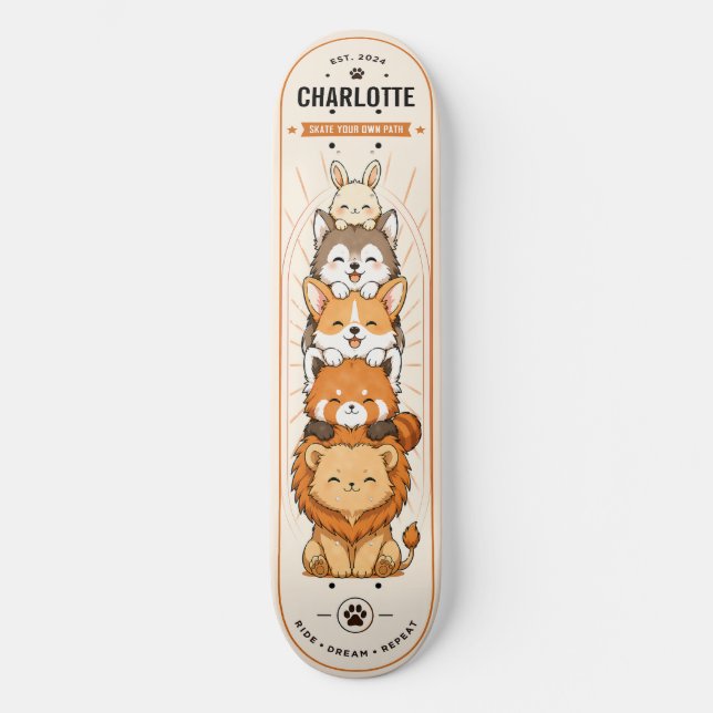 Personlig Barnanime Söta Djur Skateboard (Framsida)