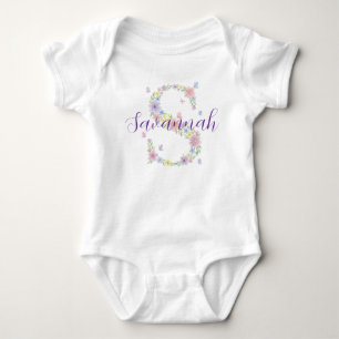 Personlig barnbody med blommig bokstav S T Shirt