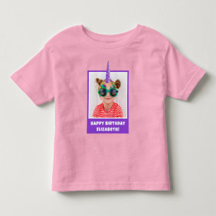Personlig Barnfoto Glad Födelsedag Enhörning T Shirt