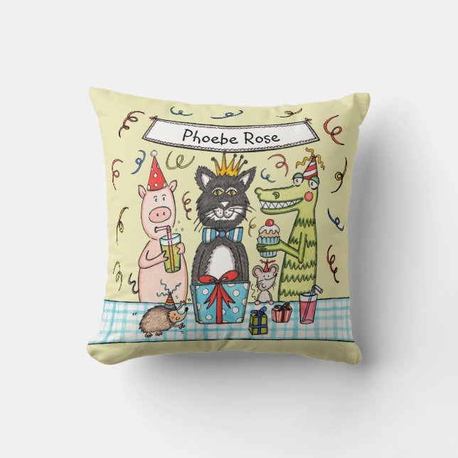 Personlig Barns Party Animals Cushion Kudde (Framsida)