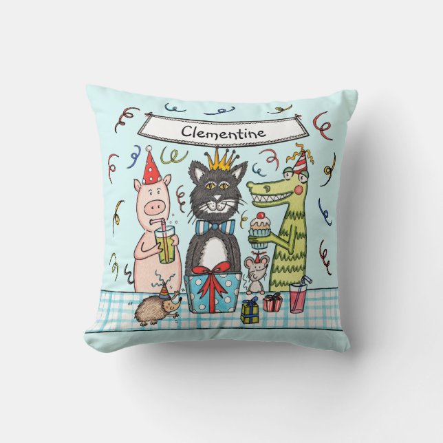 Personlig Barns Party Animals Cushion Kudde (Framsida)