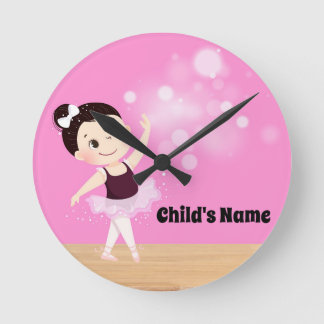 Personlig Barns Rosa Ballerina Wall Clock Rund Klocka