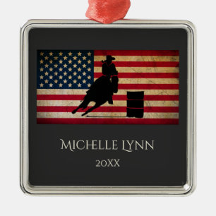 Personlig Barrel Racer American Flagga Horse Julgransprydnad Metall