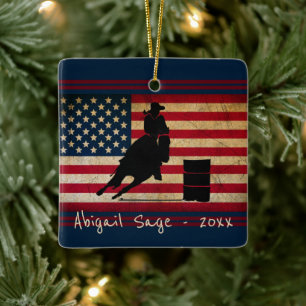 Personlig Barrel Tävla American Flagga Horse Julgransprydnad Keramik